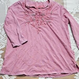 Soft Surroundings Pink Embroidered Top